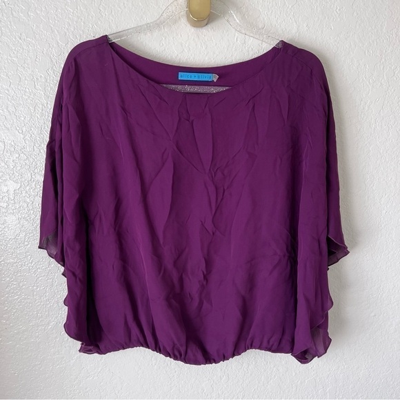 Alice and Olivia purple flutter sleeve silk top size small - Picture 1 of 13